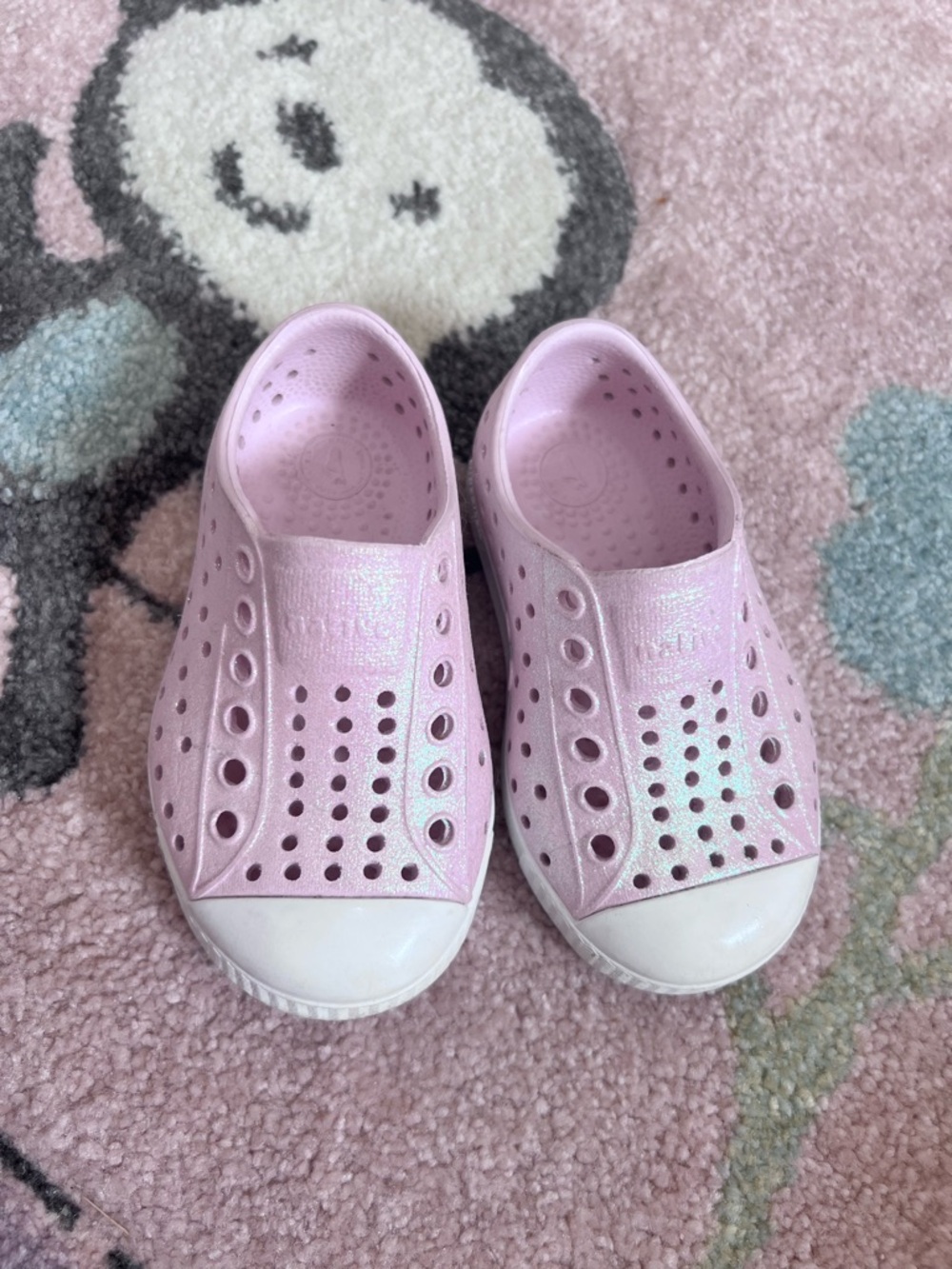 Native Kids' Pink Glitter Slip-On Sneakers with White Toe Cap